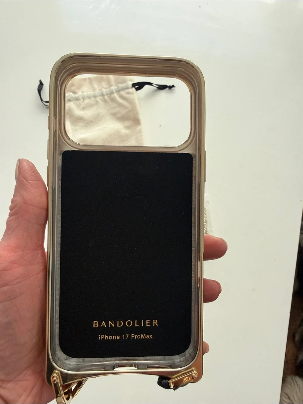 Bandolier Silver Leather Crossbody Phone Wallet with Gold Chain Accent